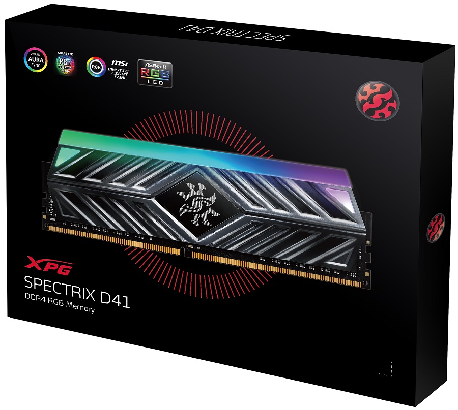 Память DDR4 16Gb PC25600, 3200MHz, ADATA Spectrix D41 (AX4U32008G16A-DT41, 2x8Gb, 1.35V, RGB LED)