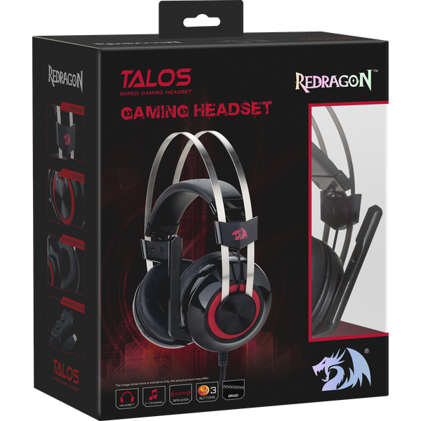 Наушники Redragon TALOS (полноразмерные закрытые, подключение по USB, c микрофоном, игровые, виртуальный объёмный звук 7.1, 2m, black-red)
