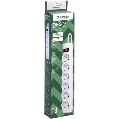 Сетевой фильтр Defender DFS 153 (6 розеток, 3 метра, white) RTL