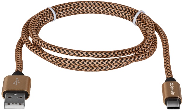 Кабель USB 2.0 Am - Type-C 1.0m (USB09-03T PRO, 2.1A, нейлоновая оплётка, gold) Defender