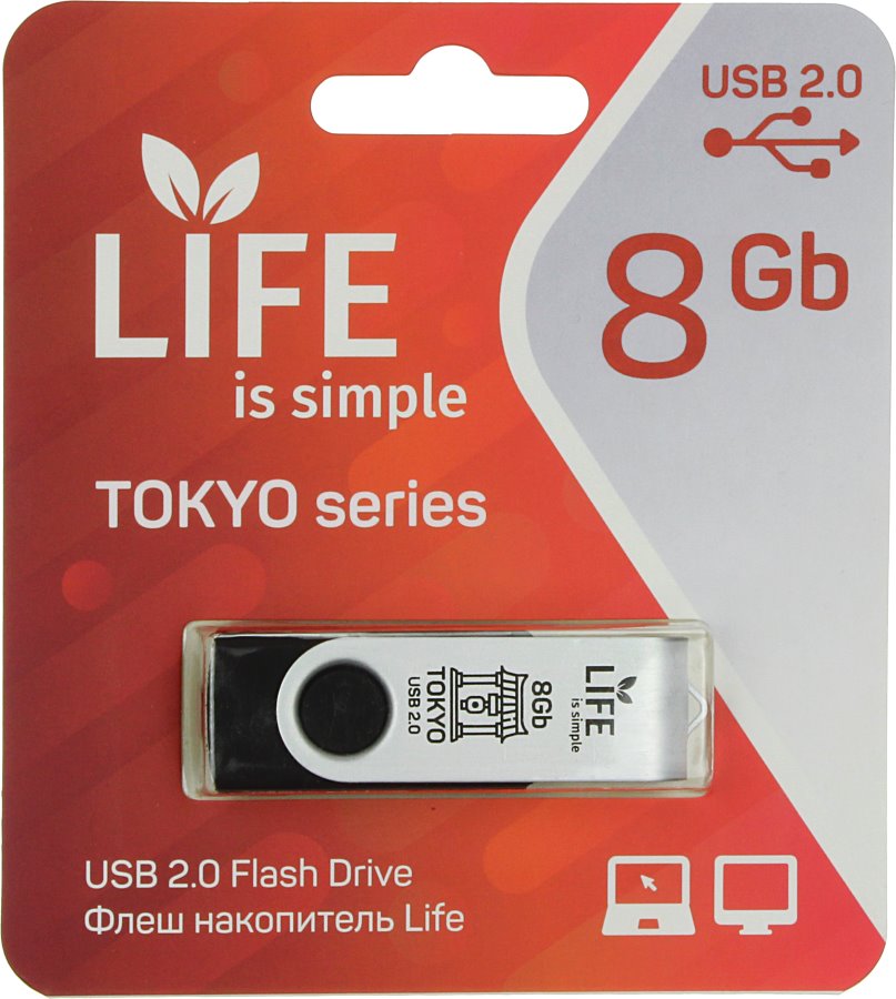 Флеш накопитель USB 2.0 8Gb LIFE TOKYO (LF08TOBLACK-01, black)