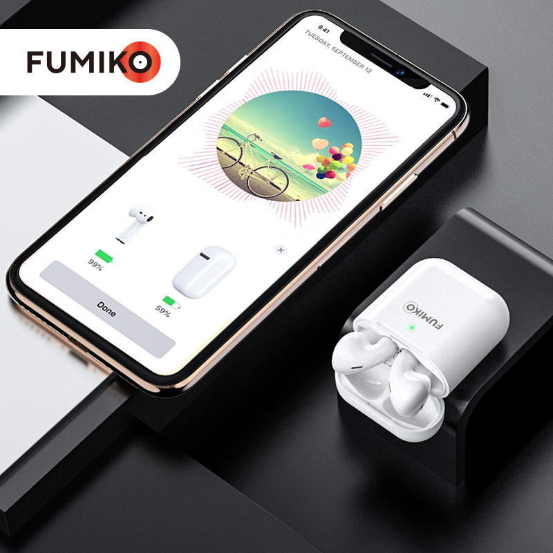 Гарнитура FUMIKO BE09 (FBE09-01, вкладыши, беспроводная, Bluetooth 5.1, с микрофоном, до 4 часов работы от батареи, white)