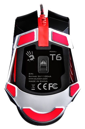 Мышь A4Tech Bloody T6 (USB, optical, 4000dpi, игровая, black-silver)