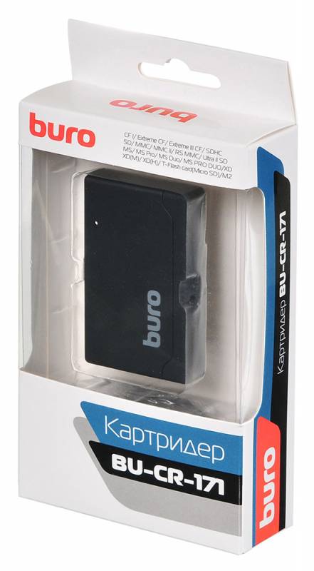 Карт-ридер Buro BU-CR-171 (microSD, SDHC, M2, MS, CF, MMC, XD, black, USB2.0)