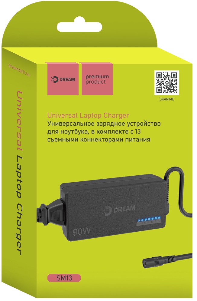 Зарядное устройство для ноутбука Dream SM13 (вход 110-240V, выход 12/15/16/18/19/20/24V, 90W, black)