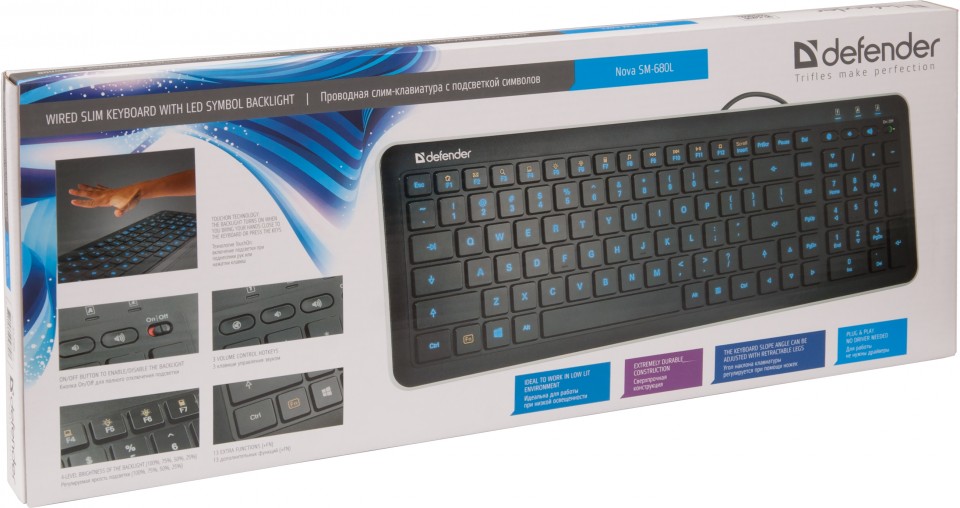 Клавиатура Defender Nova SM-680L (USB, подсветка символов синяя, мультимедийная, black)
