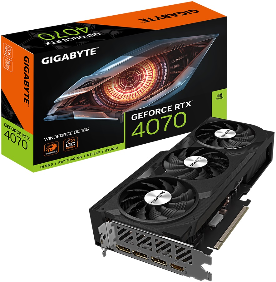 Видеокарта Gigabyte GF RTX4070 12Gb (GV-N4070WF3OC-12GD, 192bit, GDDR6X, HDMI+3xDP) RTL