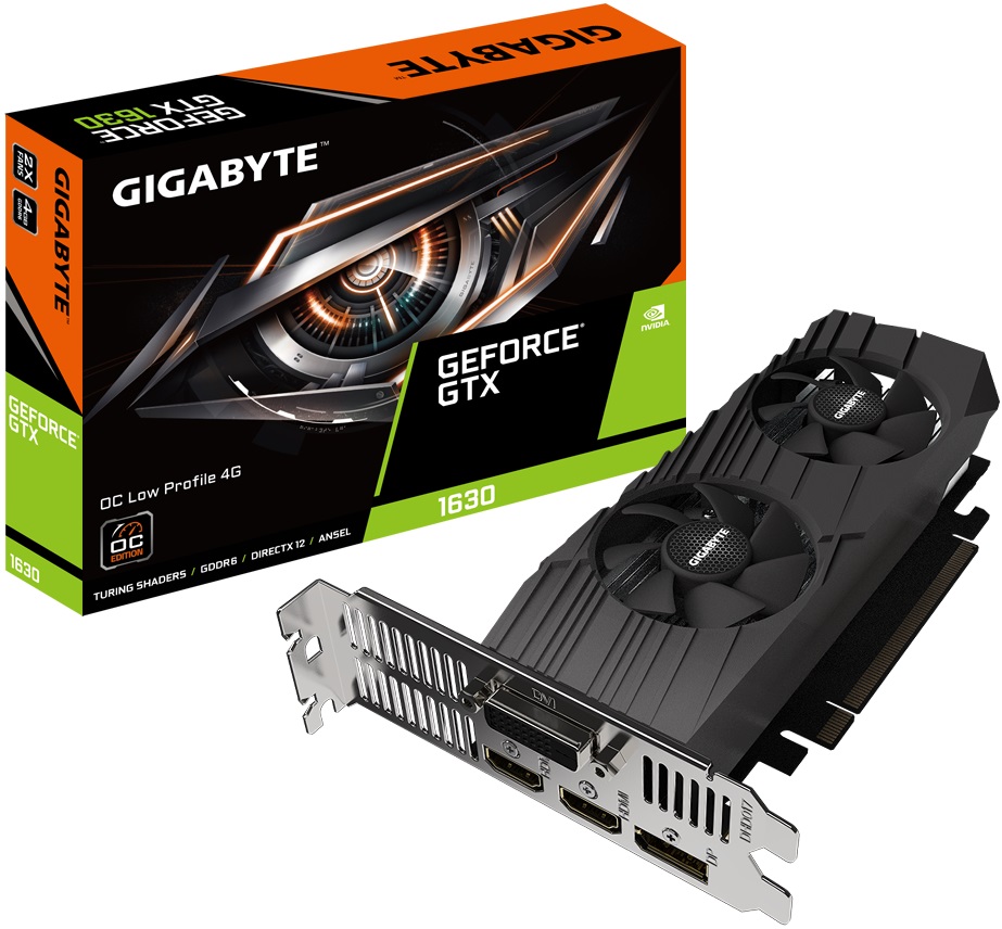 Видеокарта Gigabyte GF GTX1630 4Gb (GV-N1630OC-4GL, 64bit, GDDR6, DVI+2xHDMI+DP) RTL