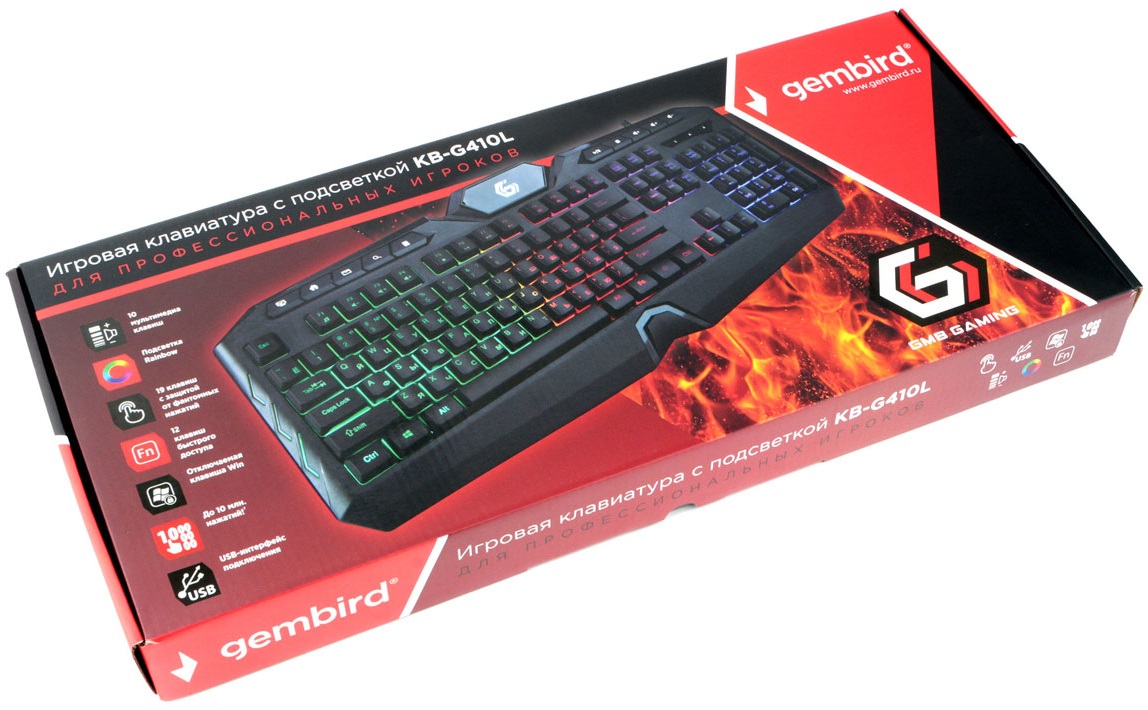 Клавиатура Gembird KB-G410L (USB, радужная подсветка, игровая, мультимедийная, black)