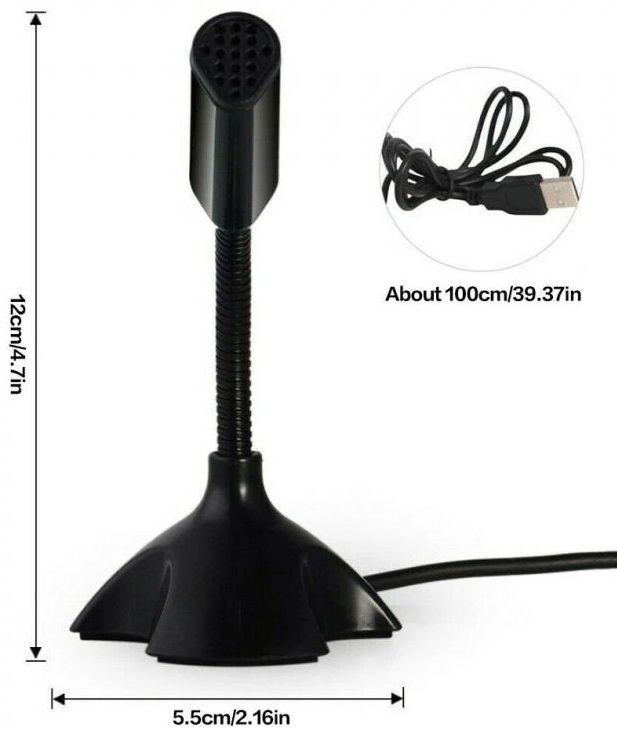 Микрофон (настольный, конденсаторный, USB, 1m, black)