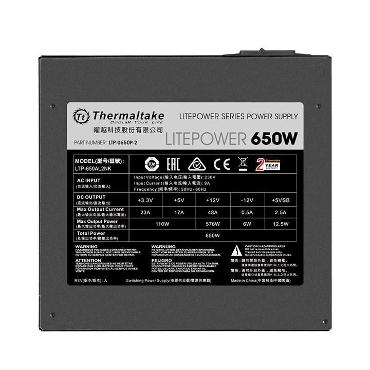 Блок питания Thermaltake 650W (LTP-0650P-2, 120mm, 20+4+4+4pin, 2*PCI-E 6+2pin, 5*SATA, 6*HDD, 1*FDD) RTL