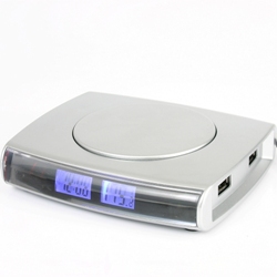 USB - нагреватель кружки и USB 2.0 HUB NEODRIVE (NDH-405, 4 порта, LCD дисплей c часами и термометром, серебристый)