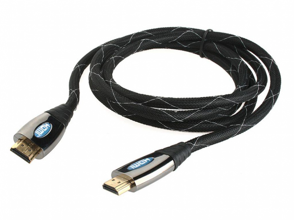Кабель HDMIm-HDMIm 3.0m (CCP-HDMI-10, ver.1.3, с позолоченными контактами, тканевая оплётка, экранированный, black-silver) Gembird