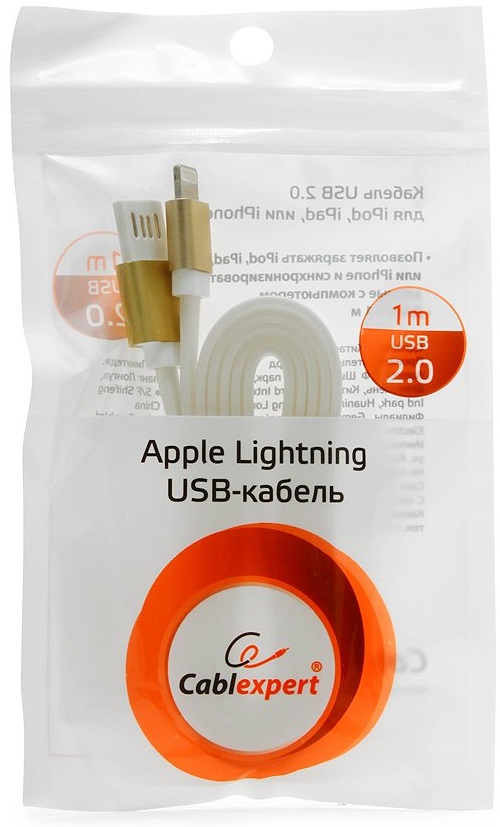 Кабель USB 2.0 Am - Lightning 1.0m (CC-ApUSBgd1m, мультиразъём, силиконовый шнур, пакет, white-gold) Cablexpert