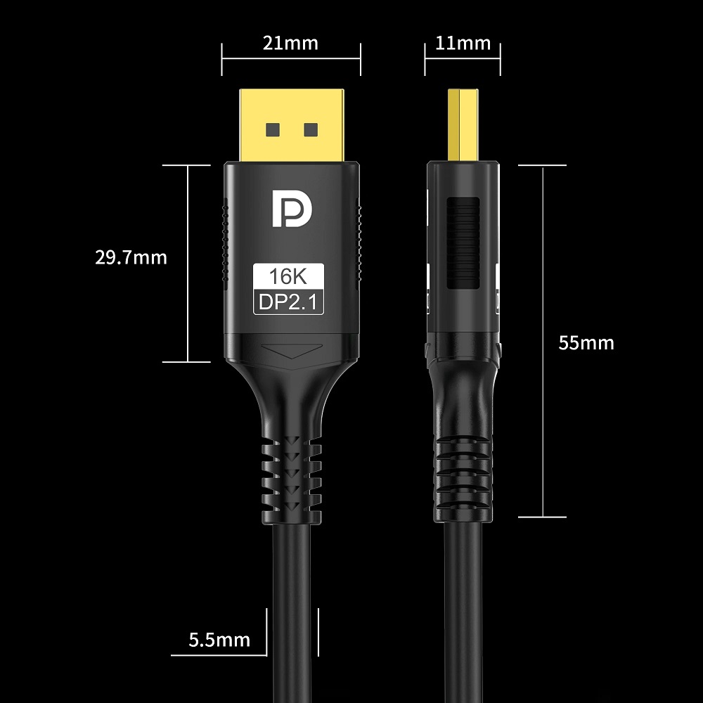 Кабель DisplayPort (m) - DisplayPort (m) 2.0m (v2.1, 16K, с позолоченными контактами, экранированный, black-silver) OBRO