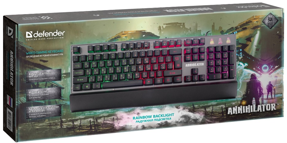Клавиатура Defender Annihillator GK-013 (USB, игровая, регулируемая подсветка, мультимедийная, black)