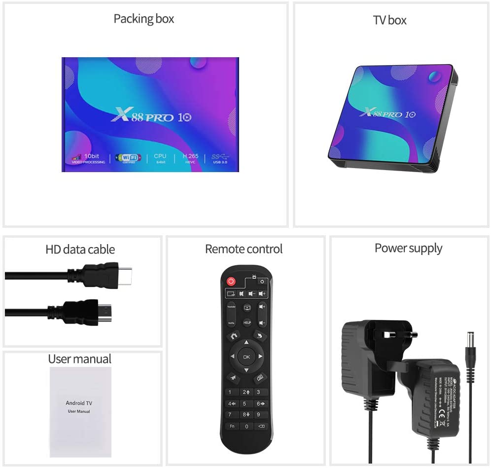 TV Box TT TV Box X88PRO (Android 10, 4Gb, 32Gb, 4K, Ethernet, Wi-Fi, HDMI, Toslink, 2xUSB, microSD, пульт ДУ, black)