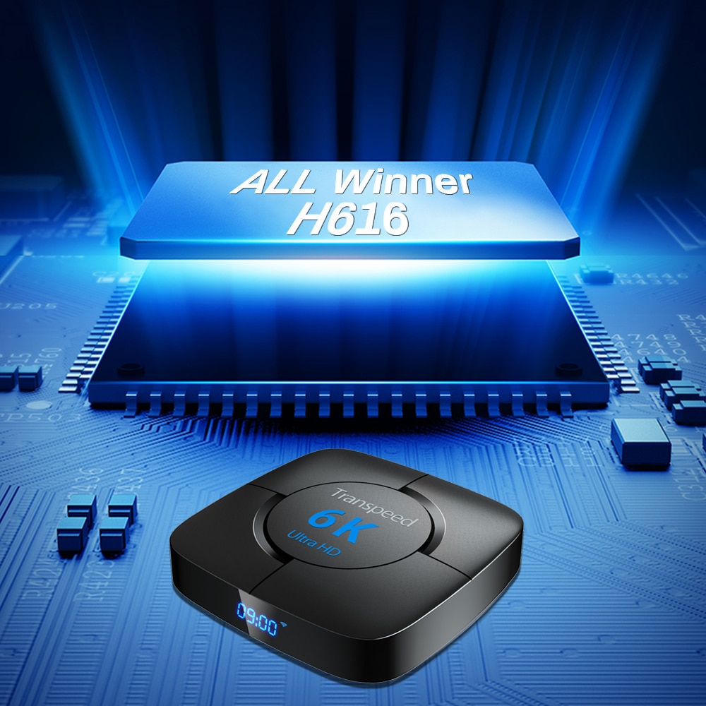 TV Box Transpeed 6K (H616) (Android 10, 4Gb, 64Gb, 6K, Ethernet, Wi-Fi 2.4/5GHz, BT, AV, HDMI v.2.0, Toslink, 3xUSB, microSD до 32Gb, пульт ДУ, беспроводная клавиатура, black)