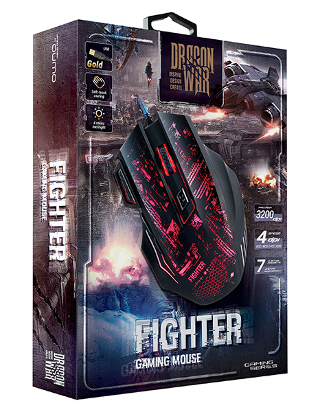 Мышь Qumo Fighter M38 (USB, optical, 3200dpi, 4 цвета подсветки, black)