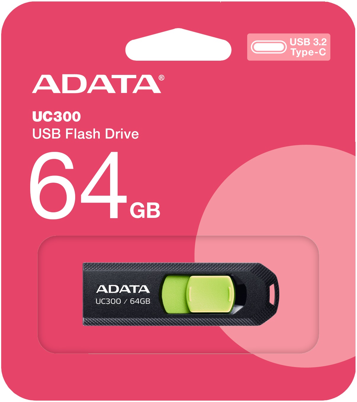 Флеш накопитель USB 3.2 64Gb ADATA UC300 (ACHO-UC300-64GRBK/GN, OTG Type-C, 100MB/s, black-green)