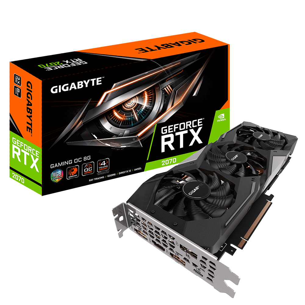 Видеокарта Gigabyte GF RTX2070 8Gb (GV-N2070GAMING OC-8GC, 256bit, GDDR6, HDMI+3xDP+USB Type-C) RTL