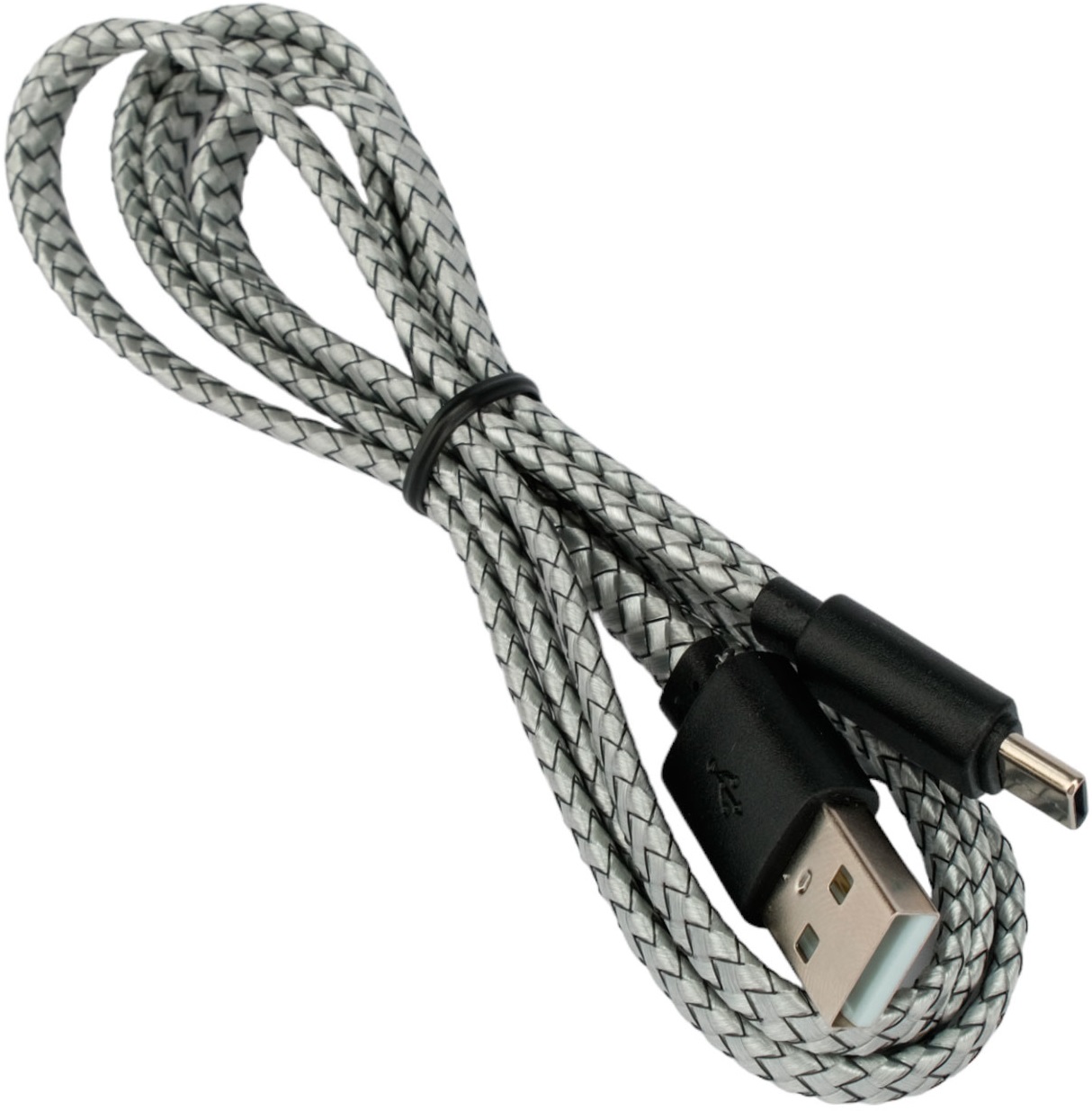 Кабель USB 2.0 Am - Type-C 1.0m (CC-USB2-AMCM-FL-1M, 2.4A, плоский, нейлоновая оплётка, silver-black) Cablexpert
