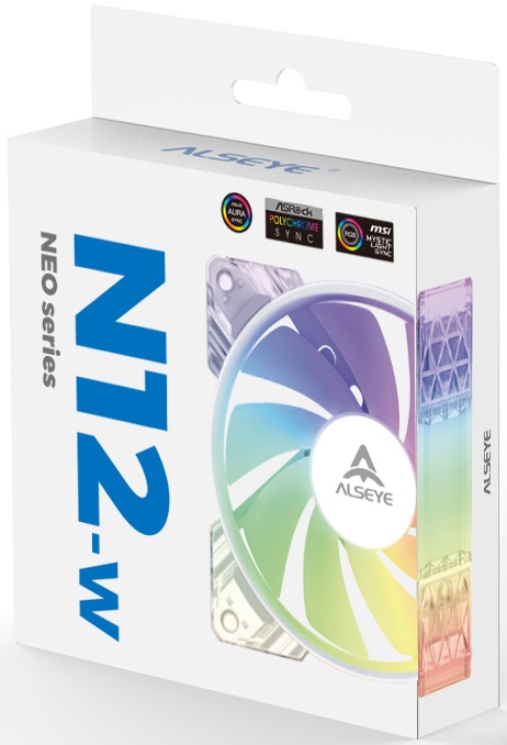 Вентилятор ALSEYE NEO N12-w (120x120x25mm, Hydro, 700-1800rpm, 17-35dBa, 3+4pin, PWM, ARGB LED, white-transparent) RTL