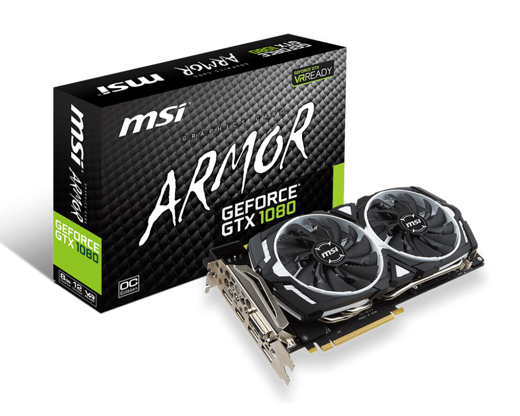 Видеокарта MSI GF GTX1080 8Gb (GTX 1080 ARMOR 8G OC, 256bit, GDDR5X, DVI+HDMI+3xDP) RTL