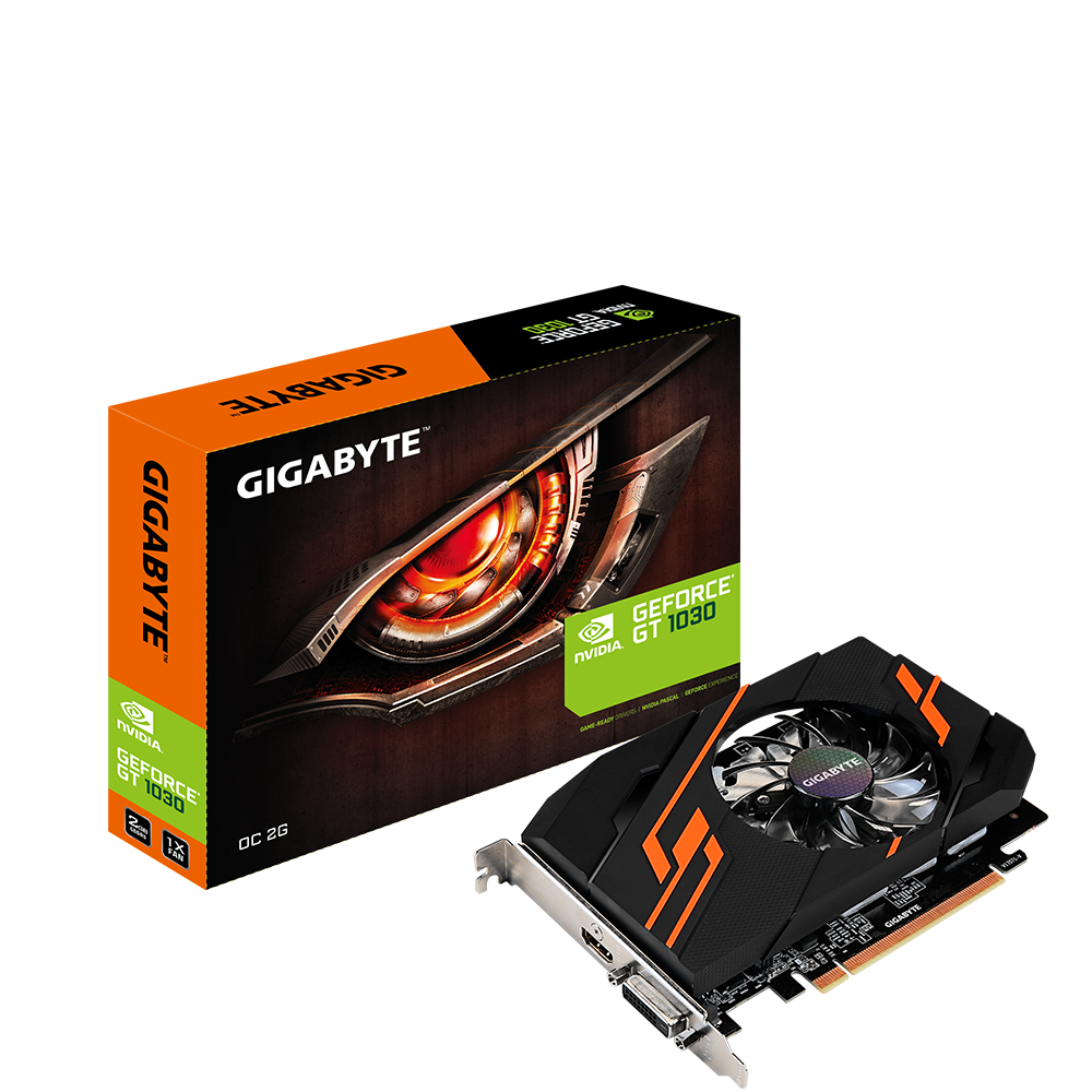 Видеокарта Gigabyte GF GT1030 2Gb (GV-N1030OC-2GI, 64bit, GDDR5, HDMI+DVI) RTL