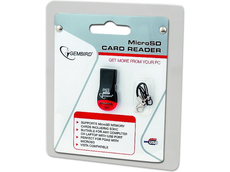 Карт-ридер Gembird (FD2-MSD-1, microSD до 32Gb, black, USB 2.0)