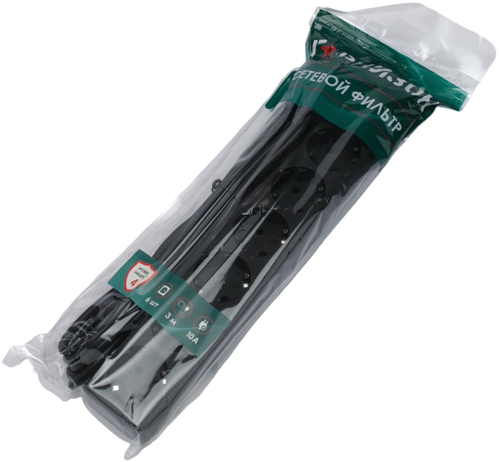 Сетевой фильтр Гарнизон (ECL-6-B-3, 6 розеток, 3 метра, 10A, black) OEM