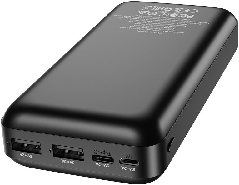 Внешний аккумулятор Borofone BJ16A Cube (литий-полимерный, 20000mAh, 2*USB 2A, вход 2A, black)