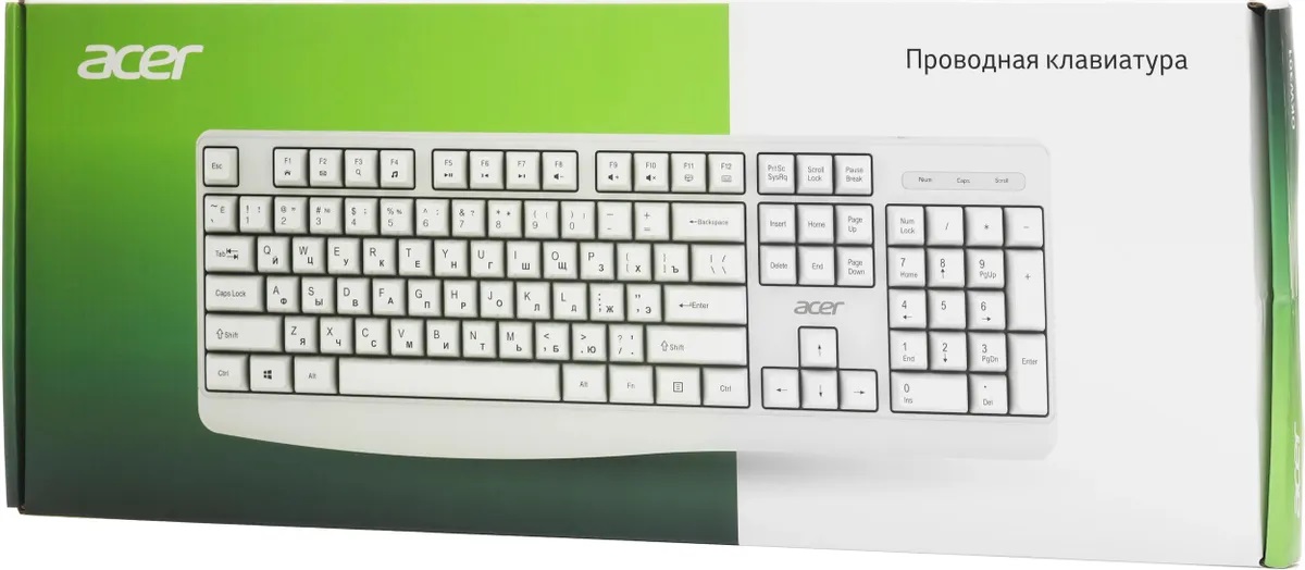 Клавиатура Acer OKW301 (ZL.KBDCC.01B) (USB, мультимедийная, 1.8m, white)