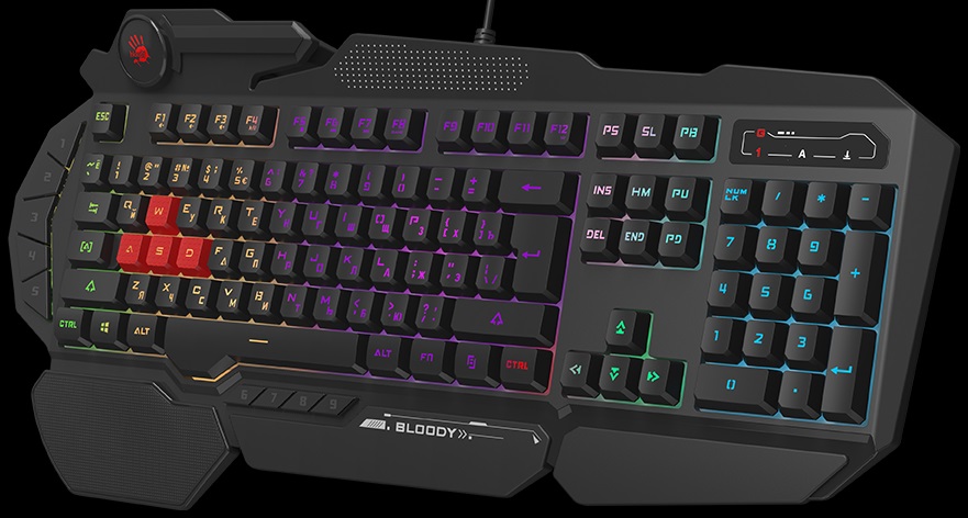 Клавиатура A4Tech Bloody B310N (USB, поддержка ПО Bloody KeyDominator (для создания макросов, профилей, полной настройки RGB подсветки), игровая, мультимедийная, Anti-Ghosting, 1.8m, black)