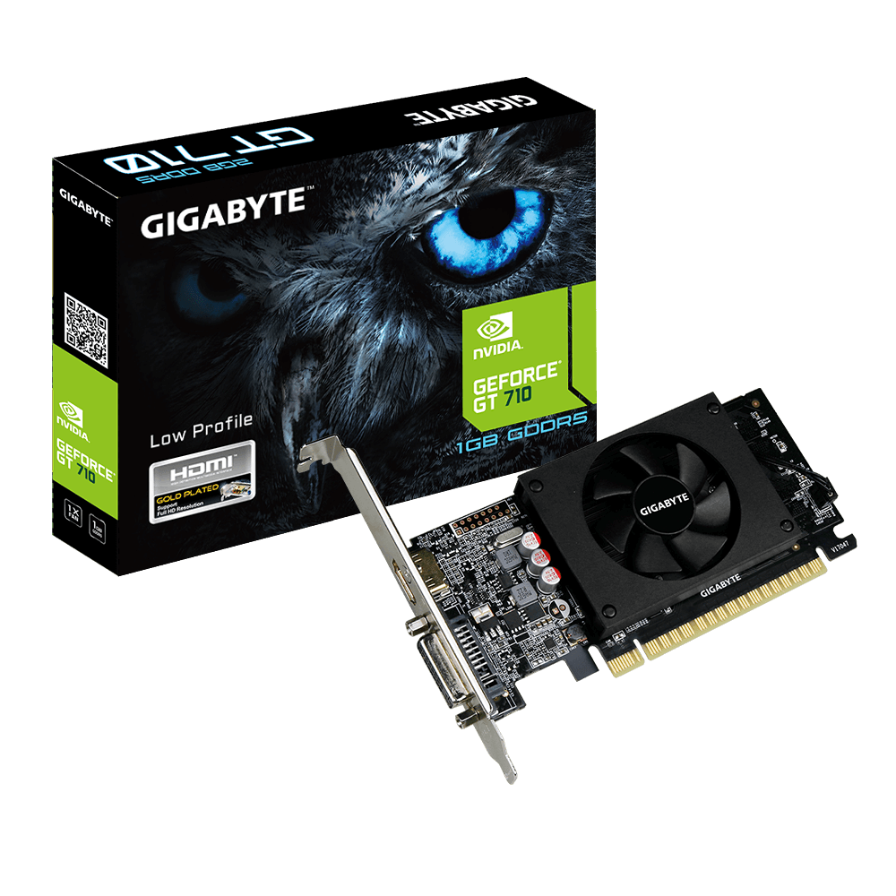 Видеокарта Gigabyte GF GT710 1Gb (GV-N710D5-1GL, 64bit, GDDR5, DVI+HDMI+VGA) RTL
