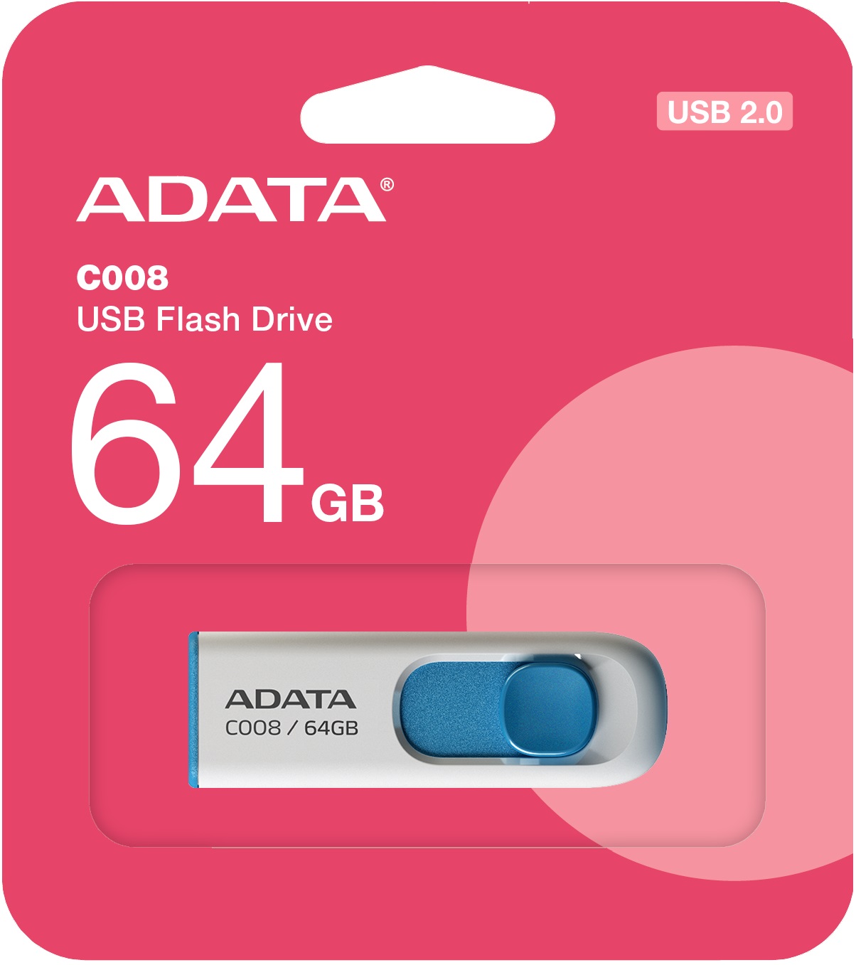 Флеш накопитель USB 2.0 64Gb ADATA C008 (AC008-64G-RWE, white-blue)