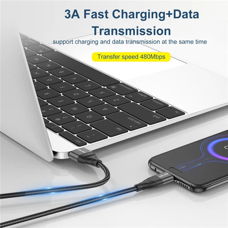 Кабель USB 2.0 Am - Type-C 1.0m (3A, быстрая зарядка, нейлоновая оплётка, black) USLION