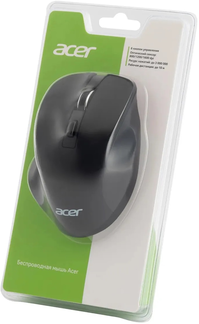 Мышь беспроводная Acer OMR140 (optical, 1600dpi, AA, soft-touch, black)