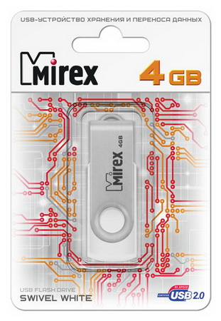 Флеш накопитель USB 2.0 4Gb Mirex Swivel (white)
