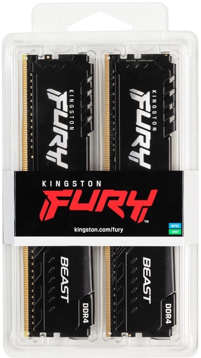 Память DDR4 16Gb PC25600, 3200MHz, Kingston (KF432C16BBK2/16, Fury Beast, 2x8Gb, 1.35V, black)