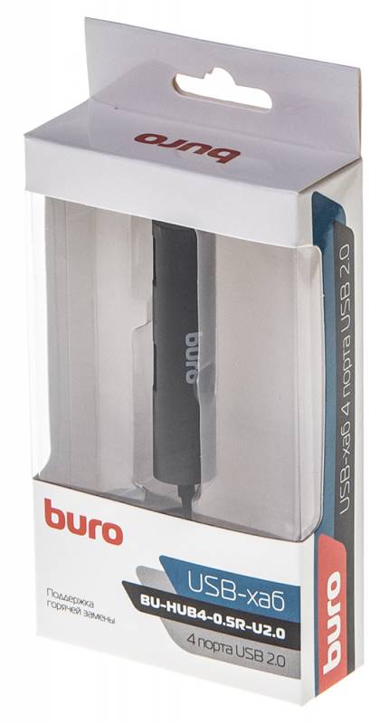 USB 2.0 HUB Buro BU-HUB4-0.5R-U2.0 (4 порта, black)