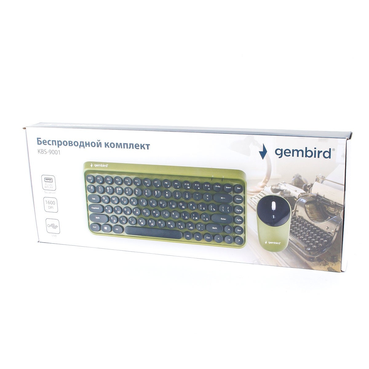 Клавиатура+мышь беспроводные Gembird KBS-9001 (black-green)