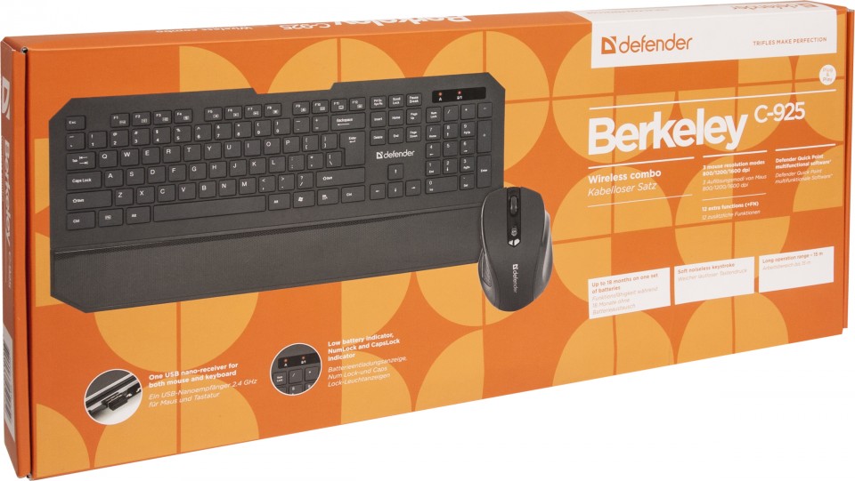 Клавиатура+мышь беспроводные Defender Berkeley C-925 (black)