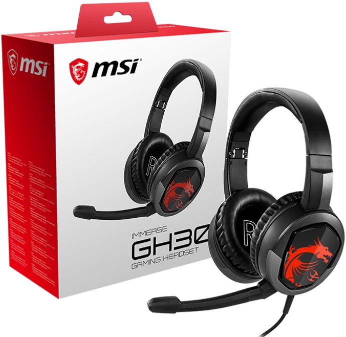 Наушники MSI Immers GH30 (полноразмерные закрытые, с микрофоном, регулятор, игровые, 1.5m, black)