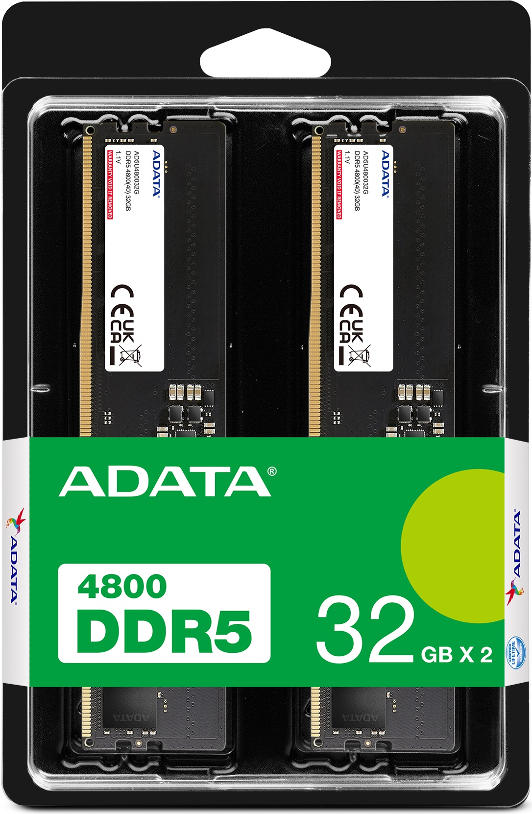 Память DDR5 64Gb, 4800MHz, ADATA (AD5U480032G-DT, 2x32Gb, 1.1V, black)