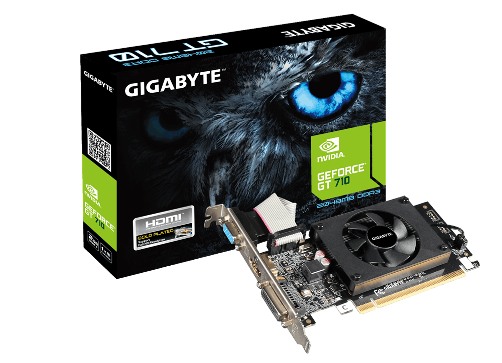 Видеокарта Gigabyte GF GT710 2Gb (GV-N710D3-2GL, 64bit, DDR3, DVI+HDMI+CRT) RTL
