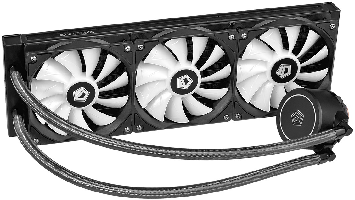 Водяное охлаждение ID-Cooling AURAFLOW X 360 (1150/1151/1155/1156/1200/1366/1700/2011/2066/AM2/AM3/AM4/AM5/FM1/FM2/TR4/sTRX4, Радиатор: Al, Водоблок: Cu, 3 вентилятора: 120mm, 700-1800rpm, 18-35dBa, 4pin, PWM, RGB LED, Помпа: 2100rpm, 25dBa, 3pin/SATA, 35