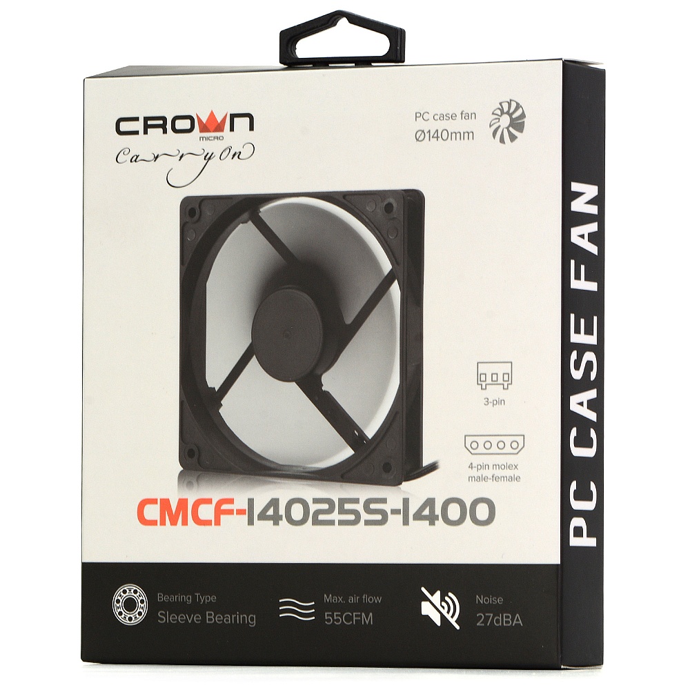 Вентилятор CROWN CMCF-14025S-1400 (140x140x25mm, Sleeve, 1200rpm, 27dBa, 3+4pin, black) RTL