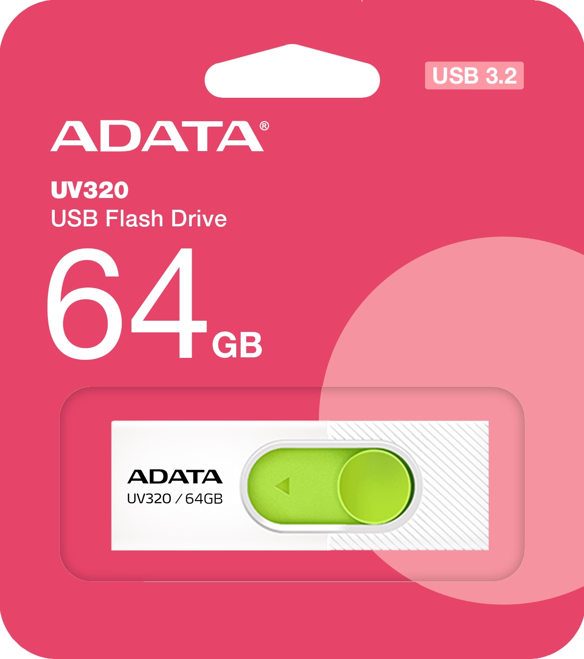 Флеш накопитель USB 3.2 64Gb ADATA UV320 (AUV320-64G-RWHGN, 100MB/s, white-green)