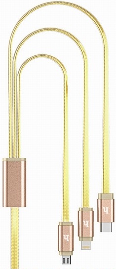 Кабель USB 2.0 Am - Lightning + micro USB + Type-C 1.0m (UPL12 One Pull, 2A, силиконовый шнур, gold) hoco